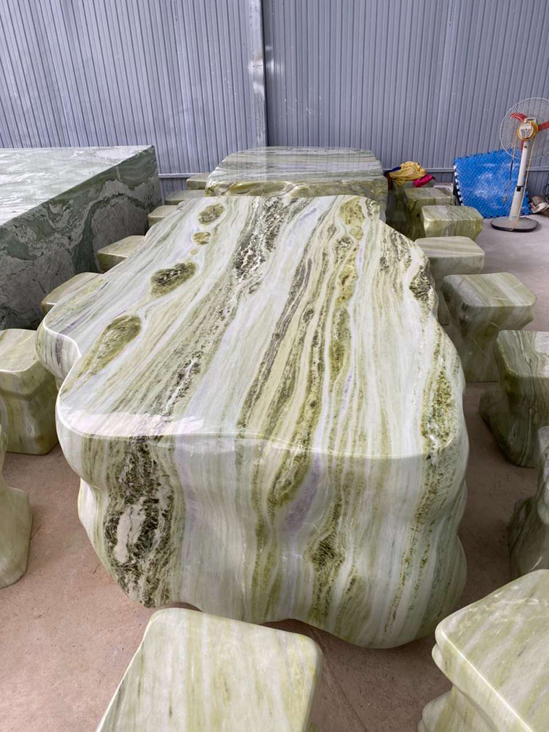 bộ bàn ghế đá ngọc serpentine 6 đôn