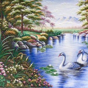 tranh đá quý hồ thiên nga kt 146x225cm