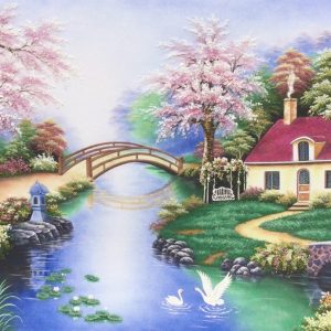 Tranh đá quý ngôi nhà mùa xuân 146x225 cm