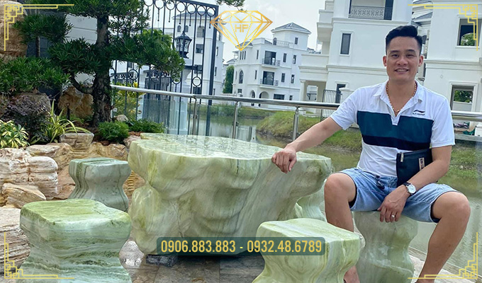 Bàn ghế đá sân vườn đá serpentine đẹp